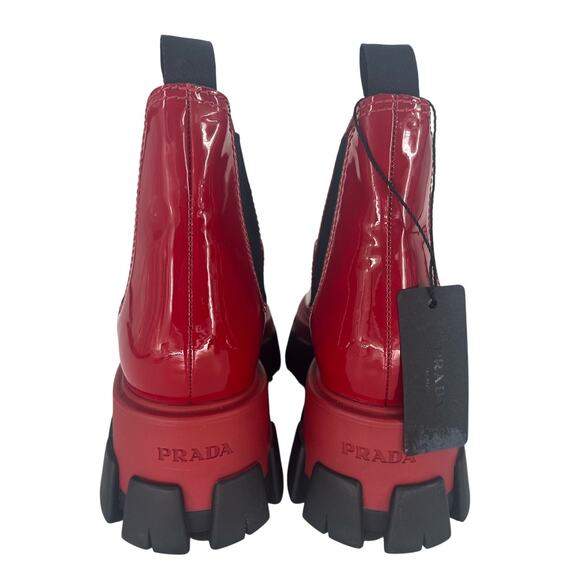 Prada Patent Leather Monolith Booties in Rosso Red - Picture 10 of 16
